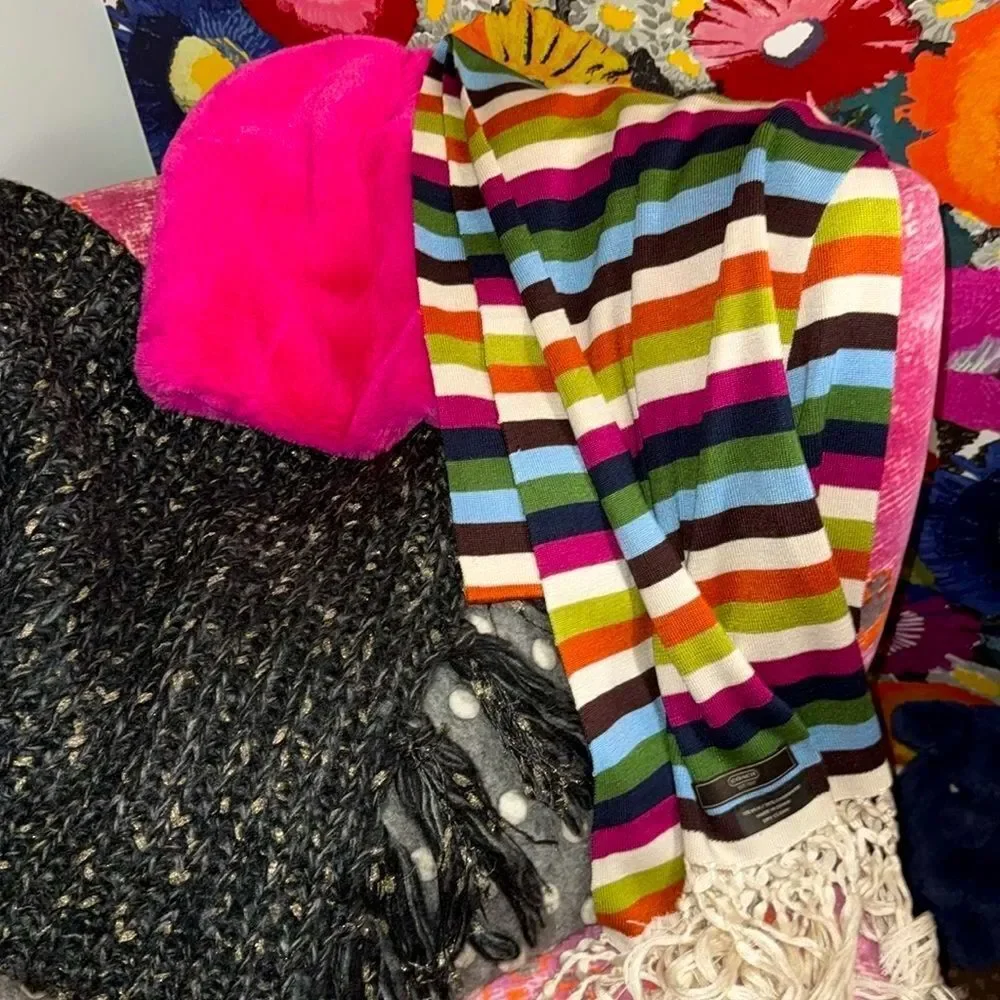 LIKE NEW VINTAGE Coach Cashmere & Silk Striped Scarf early Y2K - Picture 2 of 4